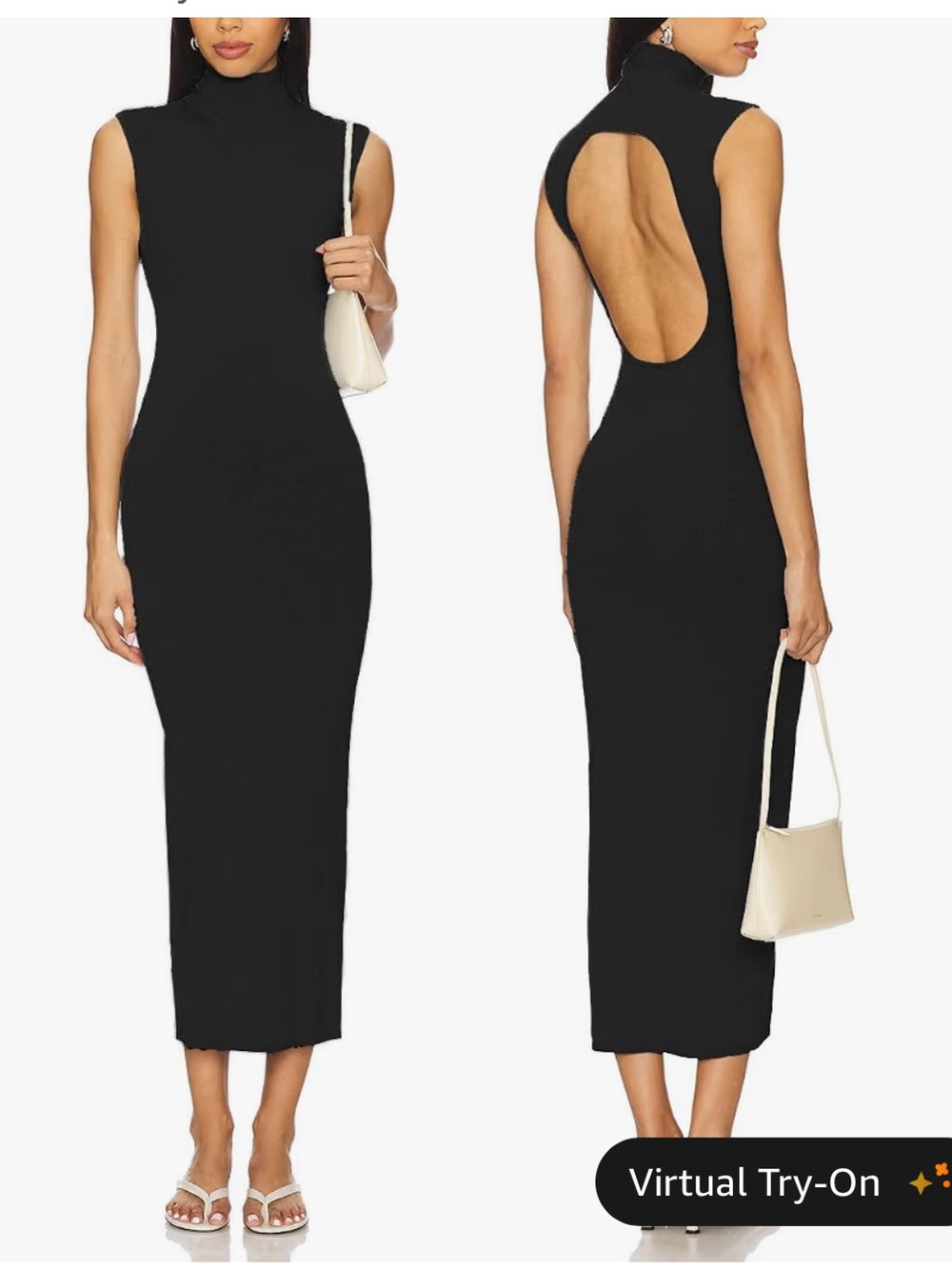 Sleeveless Black Ribbed Midi Dress with Open Back